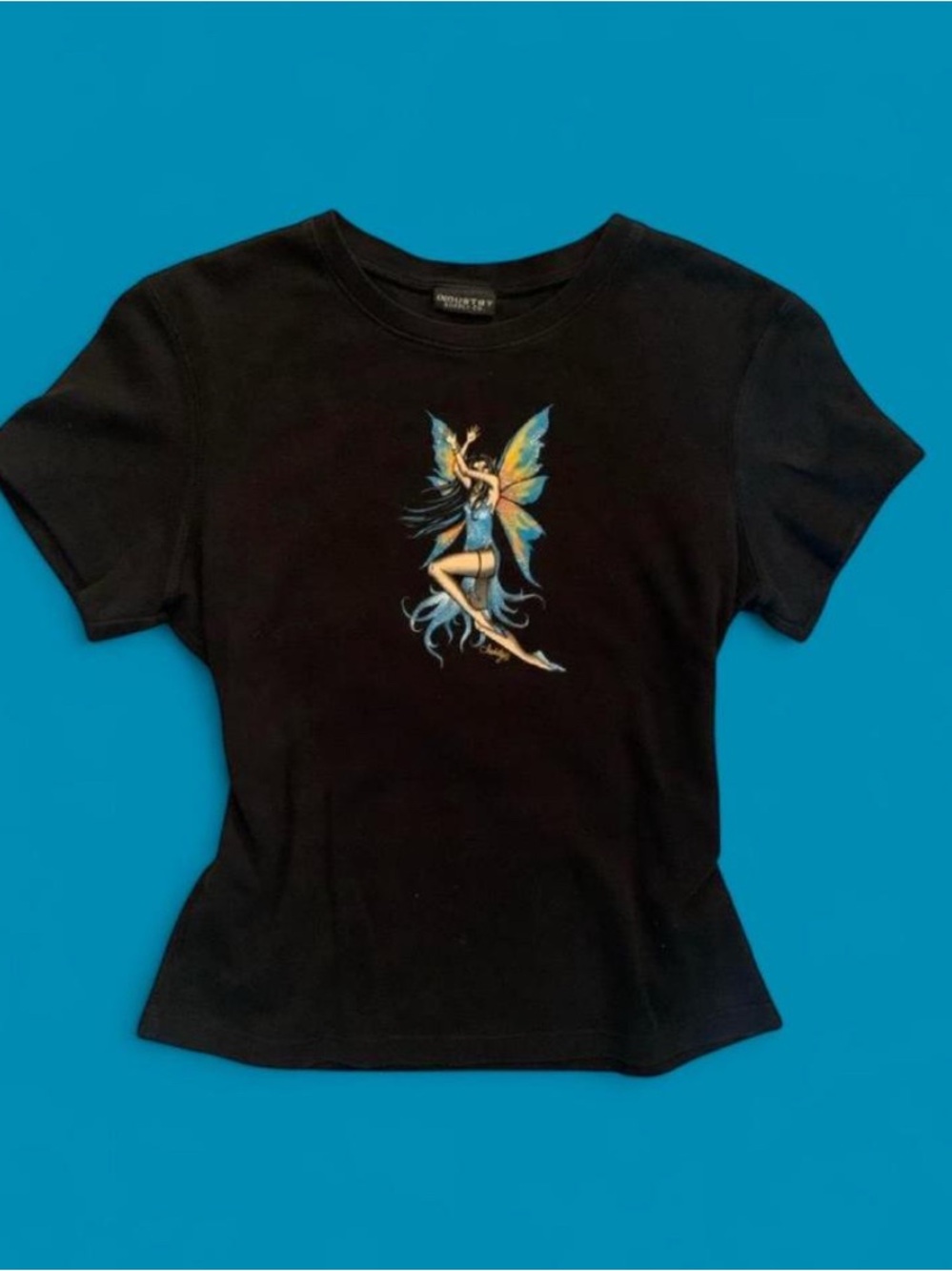 Black Fairy Graphic Baby Tee - industry supply co Women’s Top